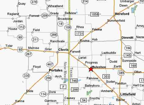 Map of Muleshoe and surrounding settlements