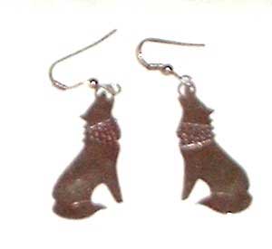 Pueblo Native American Indian Silver Wolf Earrings